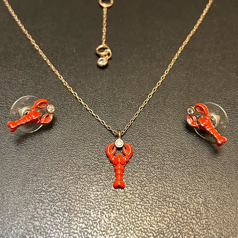 Kate Spade Red Lobster Necklace & Earring Set